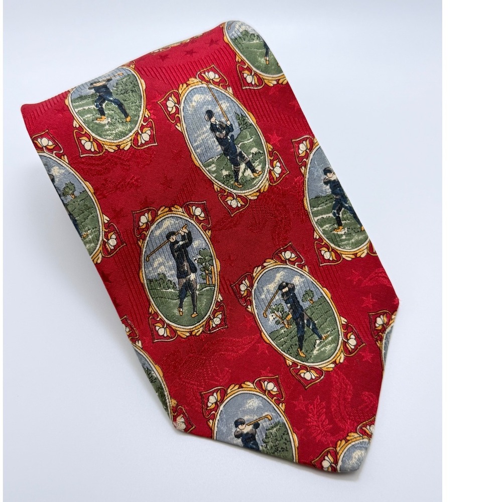 Vintage Robert Talbott Golf Tie Red Silk Golfer Novelty Hand Sewn USA Preppy